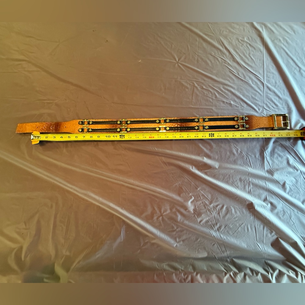 RARE Tory Burch Brown Snakeskin Waist belt black leather gold 2” size M $425 - Picture 9 of 15